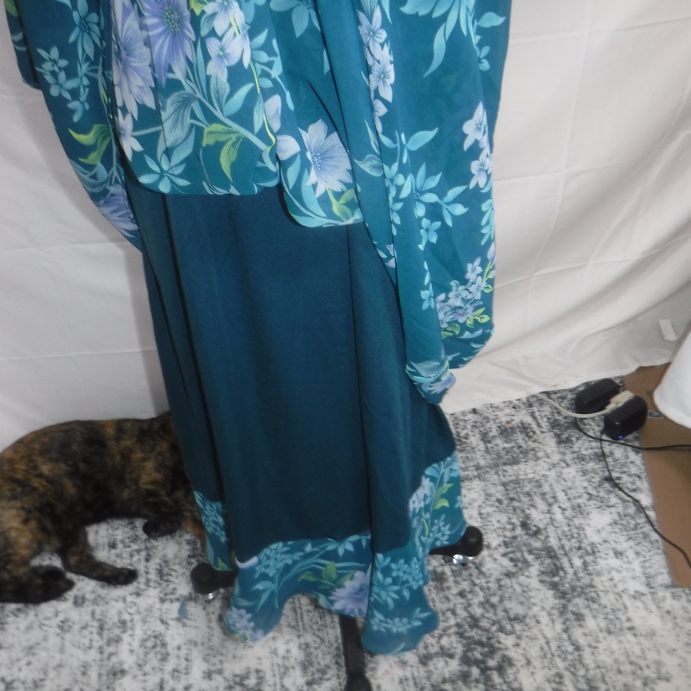 Anthony Richards Teal Floral Chiffon Midi Dress Flutter Sleeve V-Neck 22W - Picture 3 of 11